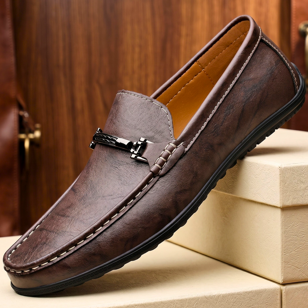 Carter Buckle Leather Loafers