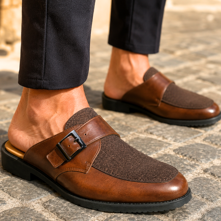 Montclair Leather Buckle Mules