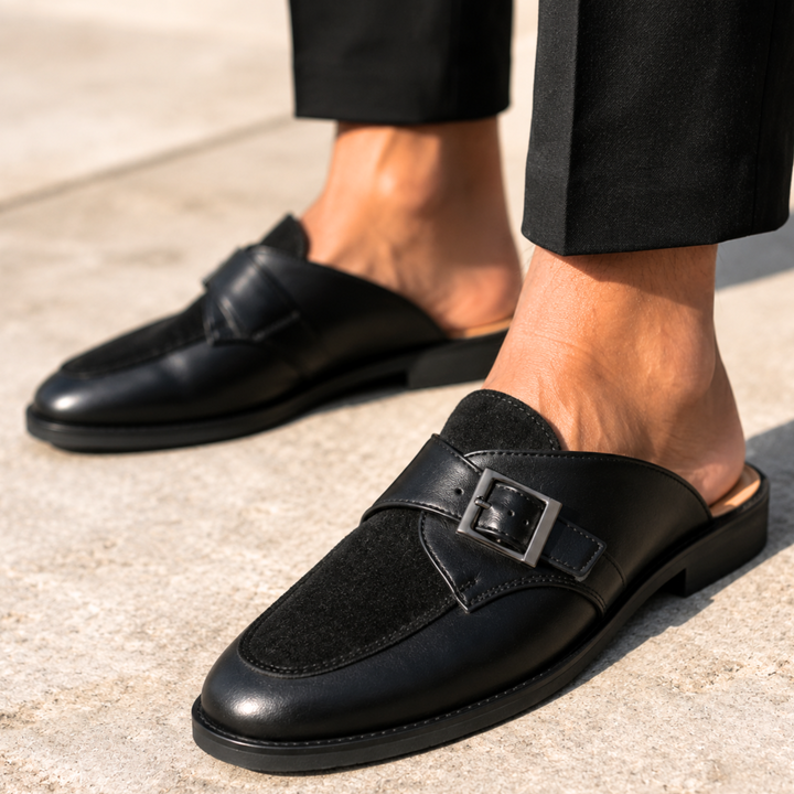 Montclair Leather Buckle Mules
