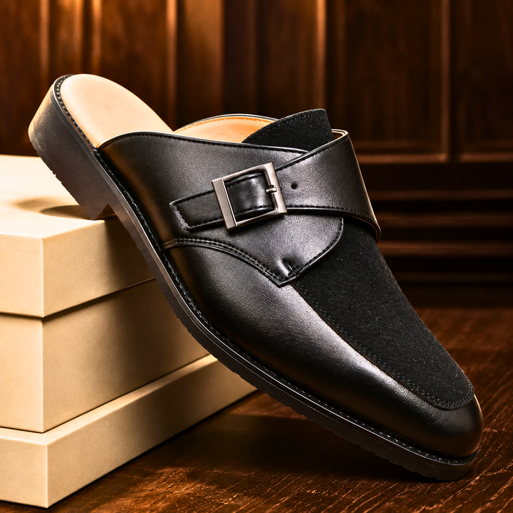 Montclair Leather Buckle Mules