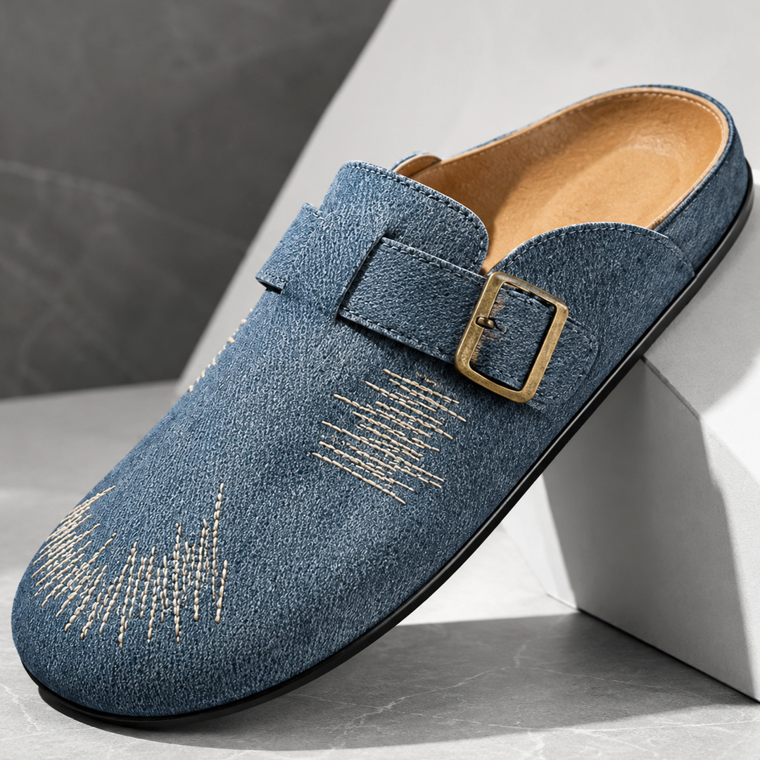 Luca Textured Buckle Mules