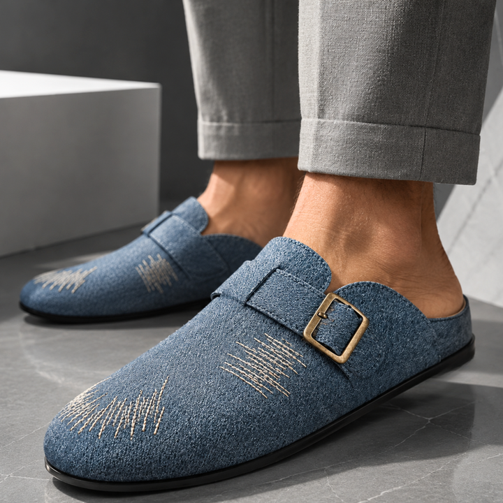 Luca Textured Buckle Mules