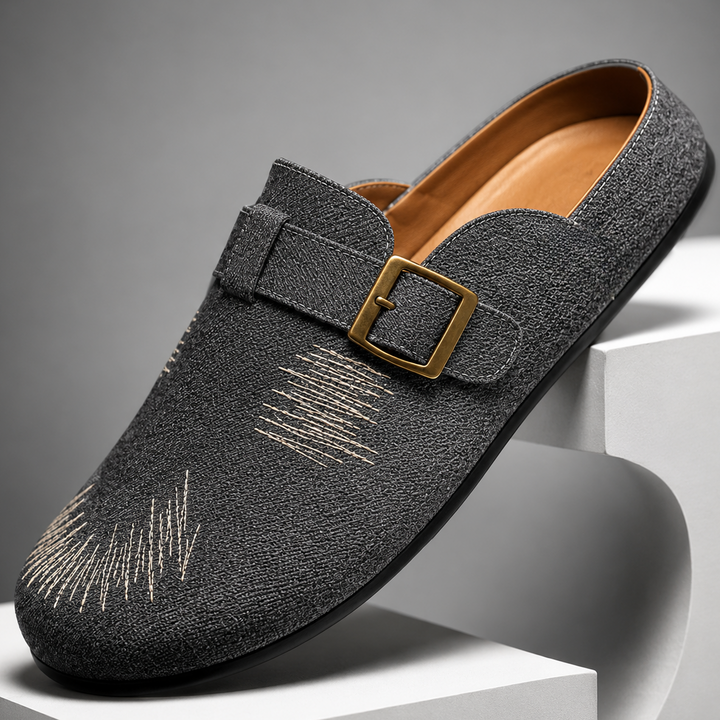 Luca Textured Buckle Mules