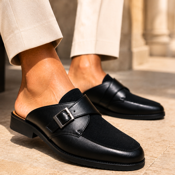 Montclair Leather Buckle Mules