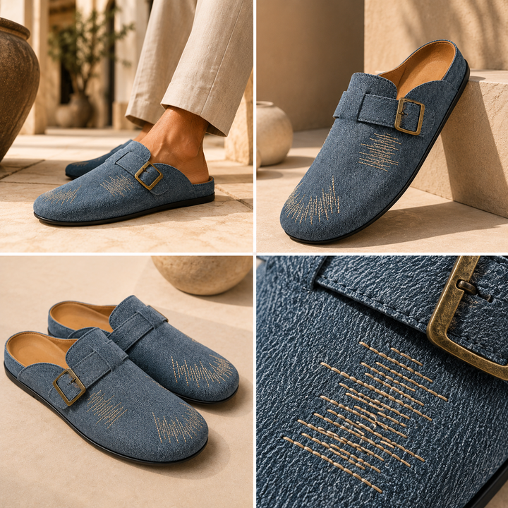 Luca Textured Buckle Mules