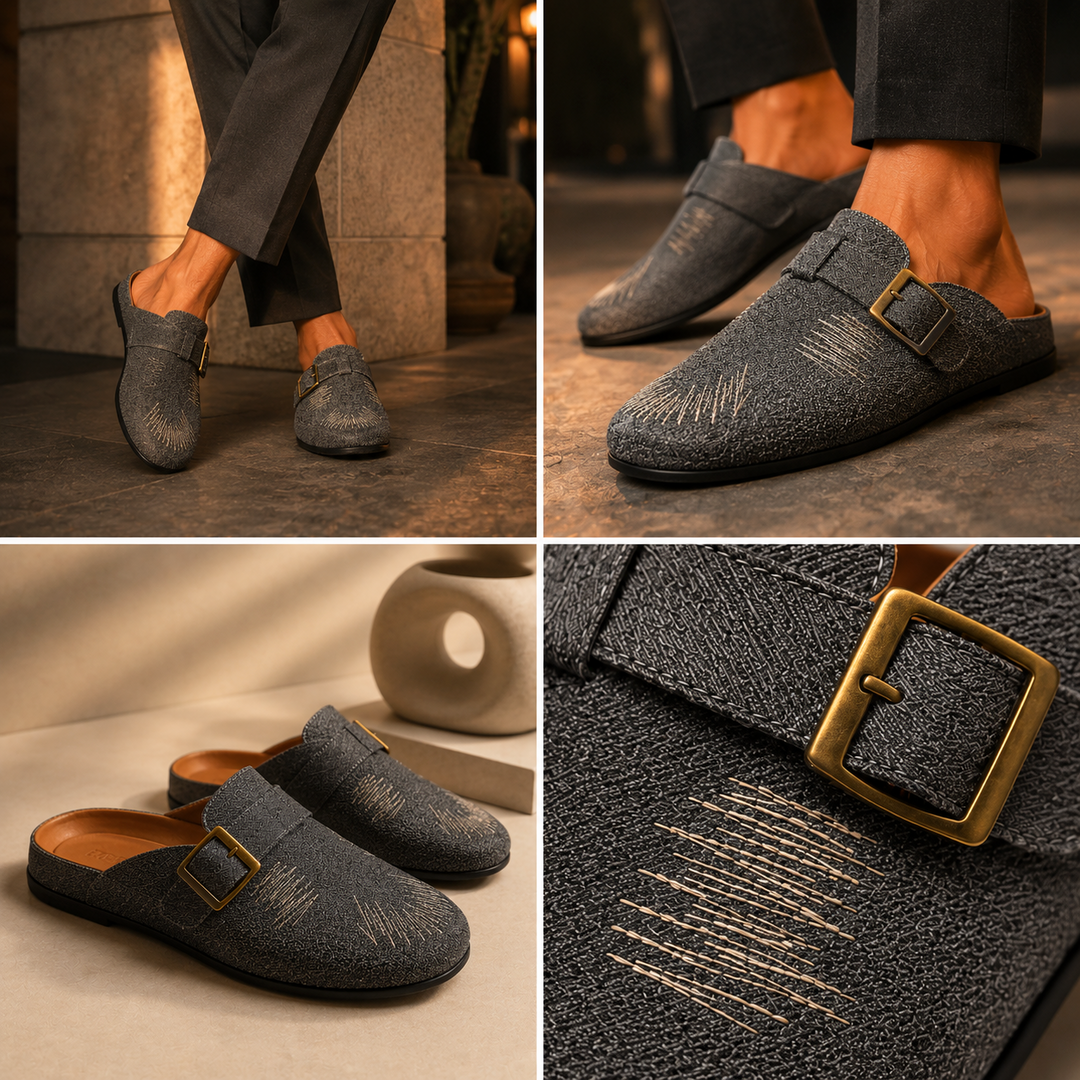 Luca Textured Buckle Mules