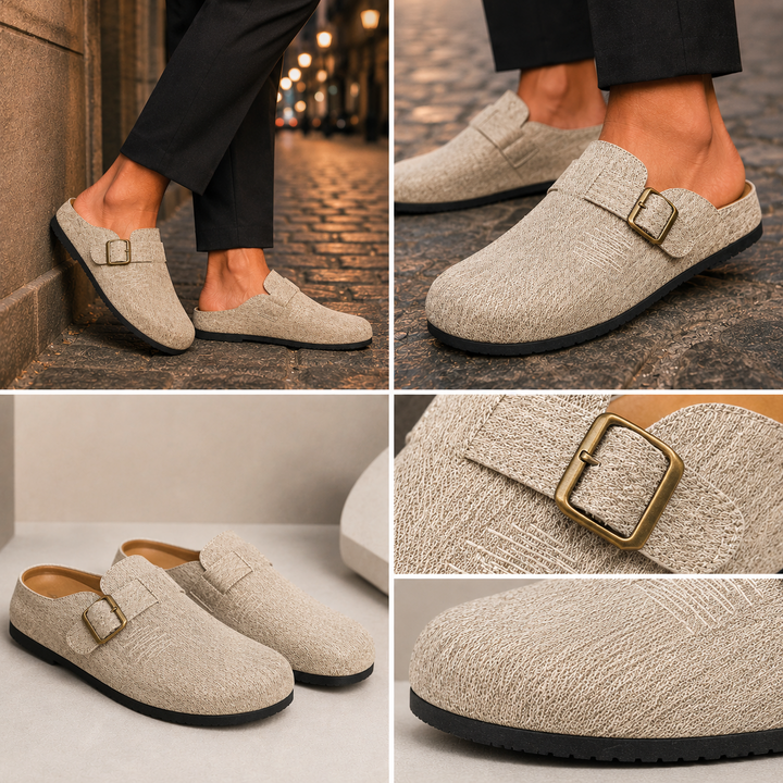 Luca Textured Buckle Mules