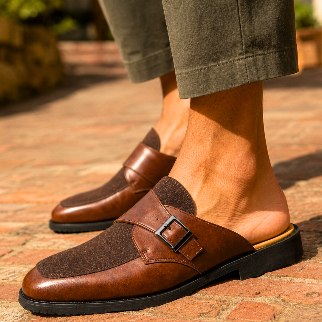 Montclair Leather Buckle Mules