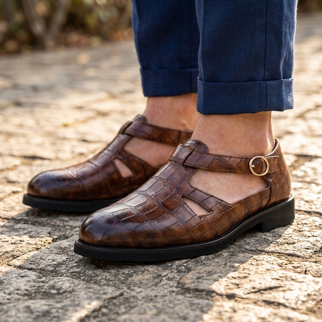 Harrison Croc Leather Sandals