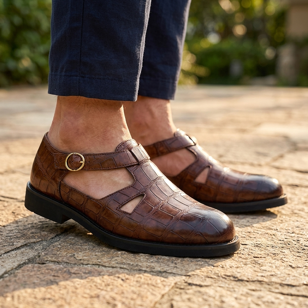 Harrison Croc Leather Sandals