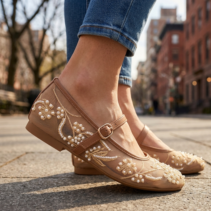 Rosalie Embroidered Mary Janes