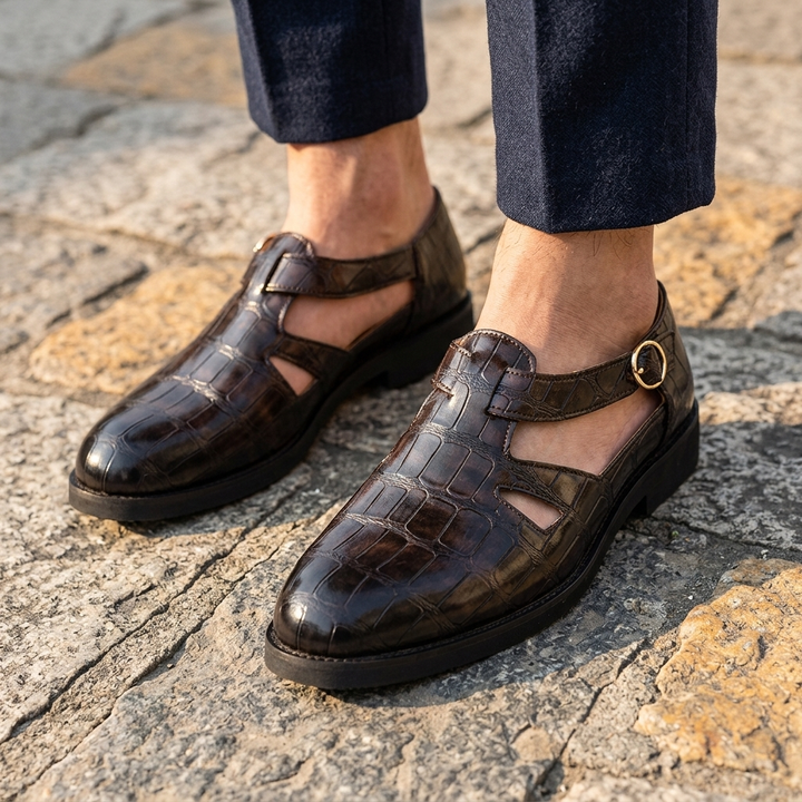 Harrison Croc Leather Sandals
