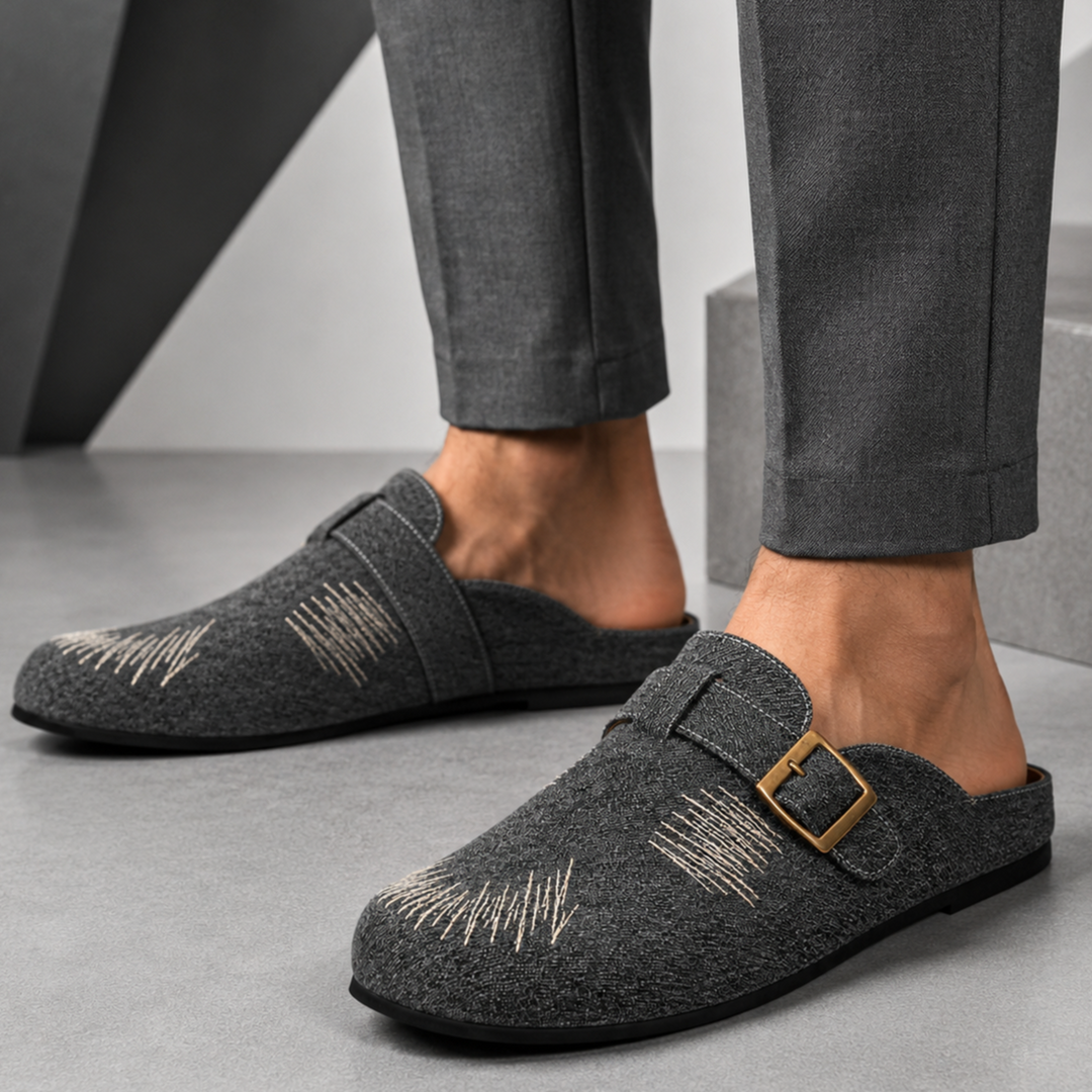 Luca Textured Buckle Mules