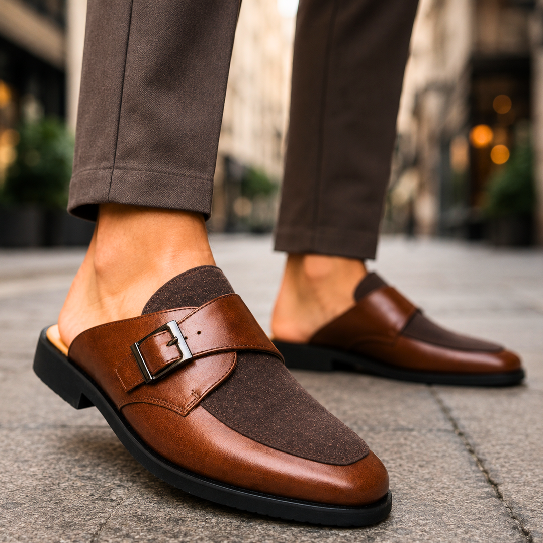 Montclair Leather Buckle Mules