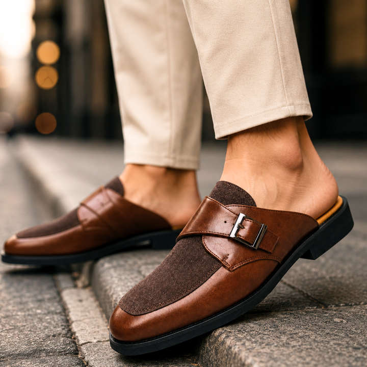 Montclair Leather Buckle Mules