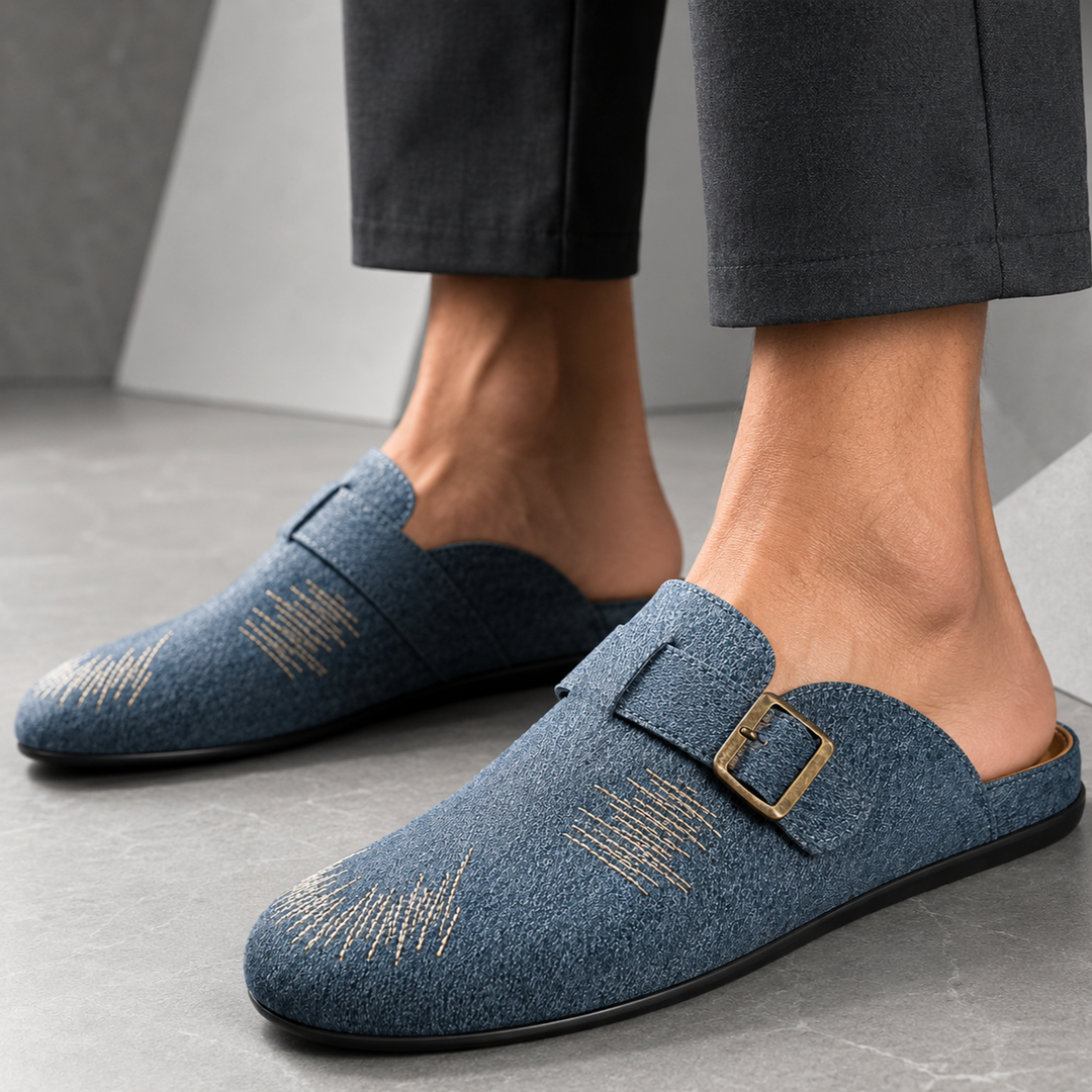 Luca Textured Buckle Mules