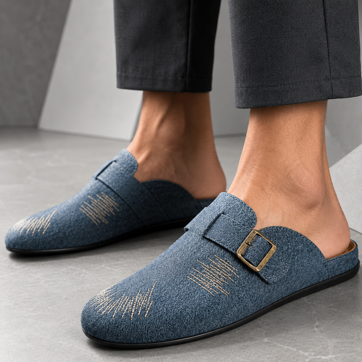 Luca Textured Buckle Mules