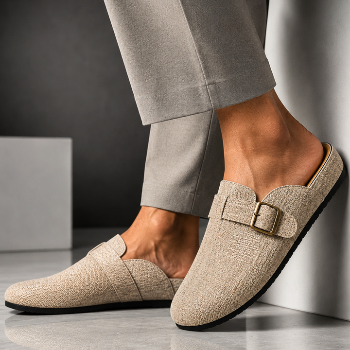 Luca Textured Buckle Mules